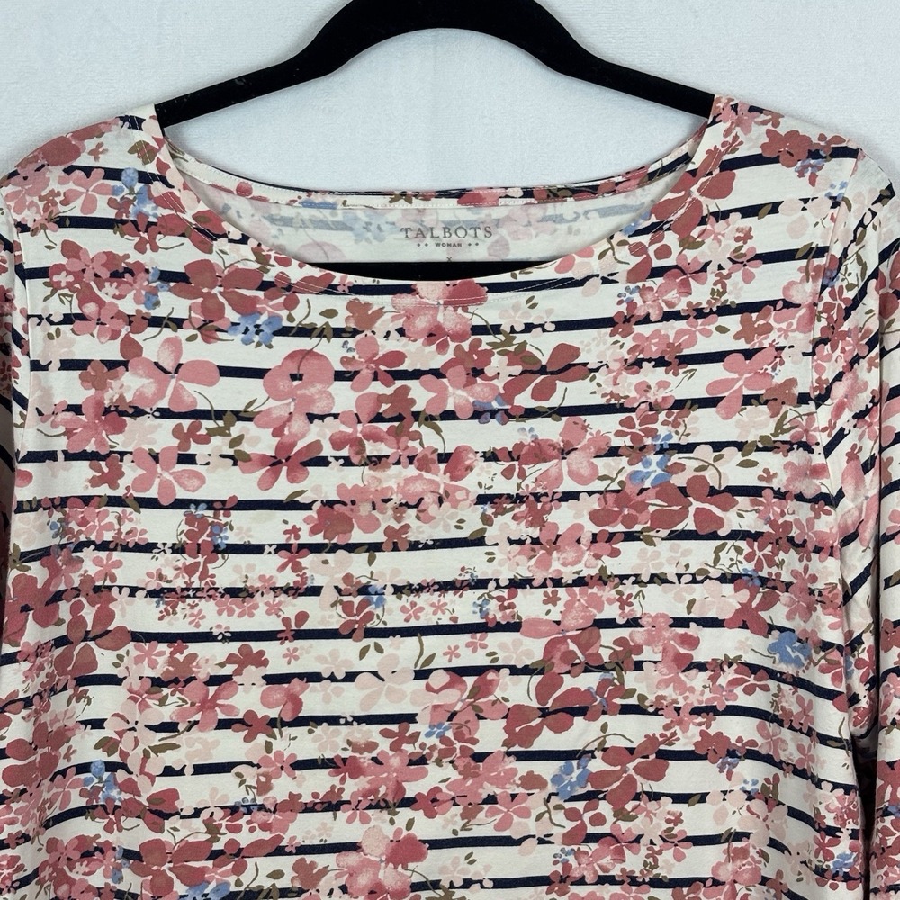 Talbots Womens Pink Floral‎ Cotton 3/4 sleeve stretch blouse sz X casual stretch - Picture 2 of 12